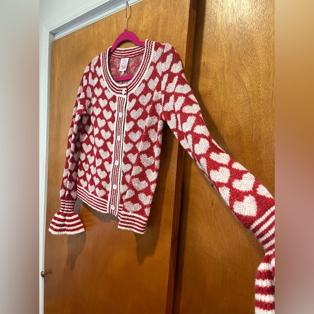 ❤️❤️❤️ NWT So Me Heart Patterned Red and White Sweater Top - Picture 8 of 9